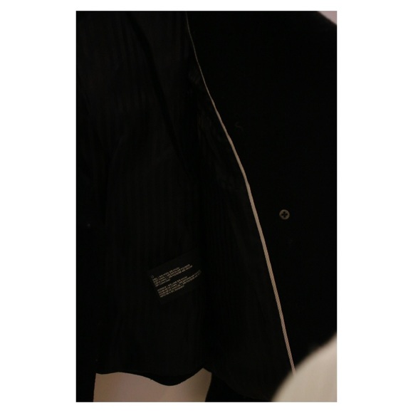 Black Wool Nylon Double Breasted Cropped Coat - Picture 6 of 8